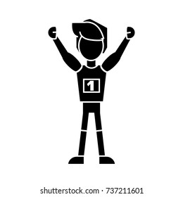 winner man, first place  icon, vector illustration, sign on isolated background