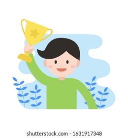Winner man gets trophy from achievement