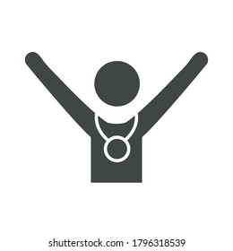 winner man with medal award running speed sport race silhouette icon design vector illustration