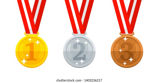 Winner medal for 1st place (gold), 2nd place (silver) and 3rd place (bronze) - victory symbols set