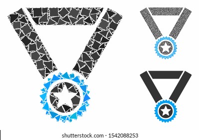 Winner medal composition of bumpy items in different sizes and color hues, based on winner medal icon. Vector unequal items are organized into composition.