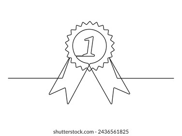 Winner medal continuous one line drawing vector illustration.