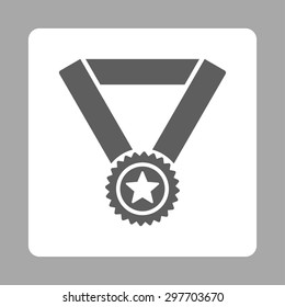 Winner medal icon from Award Buttons OverColor Set. Icon style is dark gray and white colors, flat rounded square button, silver background.