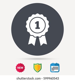 Winner medal icon. Award emblem symbol. Calendar, shield protection and new tag signs. Colored flat web icons. Vector