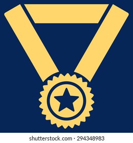 Winner medal icon from Competition & Success Bicolor Icon Set. Vector style: flat symbols, yellow color, rounded angles, blue background.