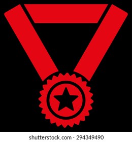 Winner medal icon from Competition & Success Bicolor Icon Set. Vector style: flat symbols, red color, rounded angles, black background.