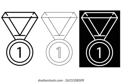 The winner medal icon set in black, white with thick and bold strokes.