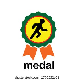 Winner Medal Icon Vector Illustration, Sports Achievement Award Badge with Running Athlete Symbol, Modern Flat Design Isolated on White Background