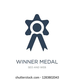 winner medal icon vector on white background, winner medal trendy filled icons from Seo and web collection, winner medal vector illustration