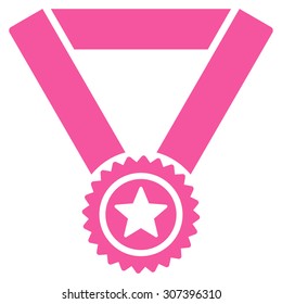 Winner medal icon. Vector style is flat symbols, pink color, rounded angles, white background.