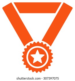 Winner medal icon. Vector style is flat symbols, orange color, rounded angles, white background.