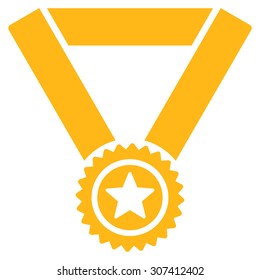 Winner medal icon. Vector style is flat symbols, yellow color, rounded angles, white background.