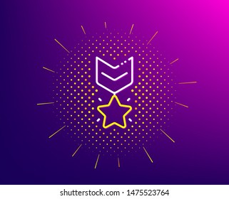 Winner medal line icon. Halftone pattern. Ranking star sign. Best rank symbol. Gradient background. Winner medal line icon. Yellow halftone pattern. Vector