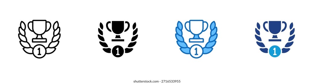Vector de diseño de íconos de estilo múltiple: trofeo con corona de laurel y medalla número uno, que simboliza el campeonato y la clasificación superior