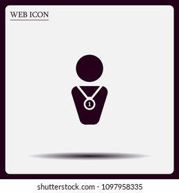 Winner with medal on chest, vector icon.