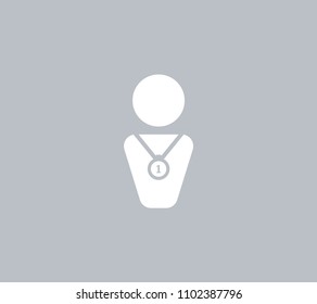 Winner with medal on chest, vector icon.