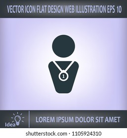 Winner with medal on chest, vector icon.