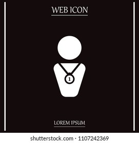 Winner with medal on chest, vector icon.