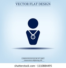 Winner with medal on chest, vector icon.