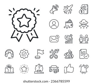 Winner medal sign. Salaryman, gender equality and alert bell outline icons. Ranking star line icon. Best rank symbol. Ranking star line sign. Spy or profile placeholder icon. Vector