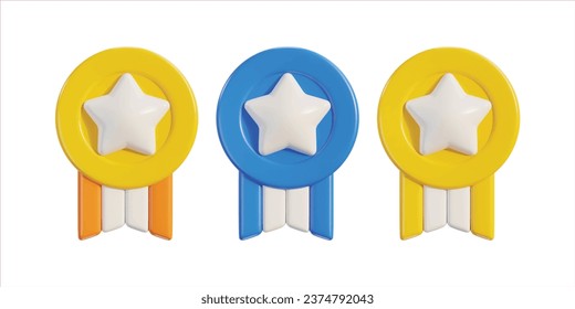 winner medal with star award icon set 3d render