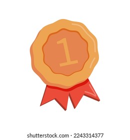 Winner medal with star and ribbon. Vector icon. Cartoon minimal style. Premium quality, quality guarantee symbol.