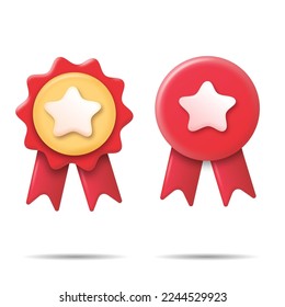 Winner medal with stars and ribbon Red 3d vector icon, minimalistic cartoon style premium quality Excellent Quality Assurance Symbol