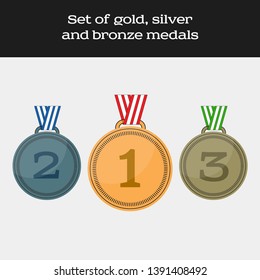 Winner Medal. Vector isolated graphic design element. Champion, competition, sport, leader, reward, victory, win, metal medals, prize, badge, trophy, award, championship symbol. Flat, simple, style 