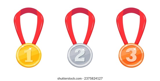 Winner medals for first, second and third place. Gold, silver and bronze champion award. Awards Ceremony Trophies.