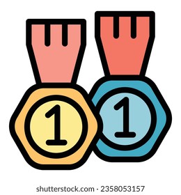 Winner medals icon outline vector. Prize cup. Trophy award color flat