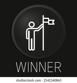 Winner minimal vector line icon on 3D button isolated on black background. Premium Vector.