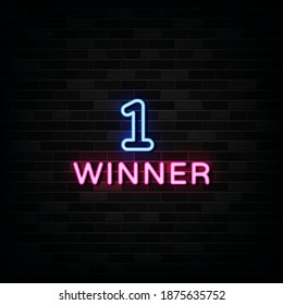 Winner neon sign, design template, modern trend design, night neon signboard, night bright advertising, light banner. Vector illustration
