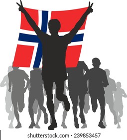 Winner with the Norway flag at the finish