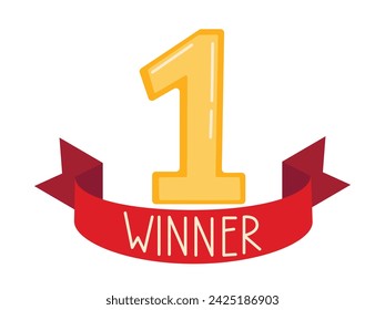 Winner, number one background with red ribbon. Poster or brochure template. Vector illustration.