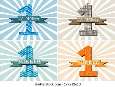   the Winner and Number One First Place sign simbol with ribbons