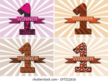   the Winner and Number One First Place sign simbol with ribbons