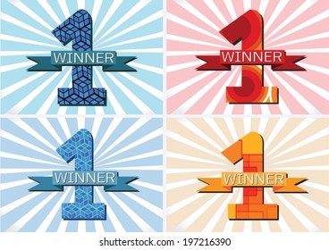   the Winner and Number One First Place sign simbol with ribbons