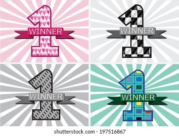 the Winner and Number One First Place sign simbol with ribbons