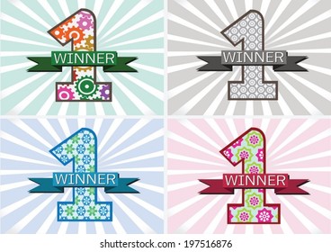 the Winner and Number One First Place sign simbol with ribbons