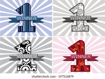 the Winner and Number One First Place sign simbol with ribbons