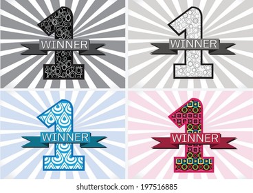 the Winner and Number One First Place sign simbol with ribbons