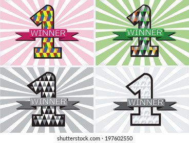 the Winner and Number One First Place sign simbol with ribbons