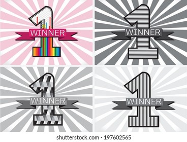 the Winner and Number One First Place sign simbol with ribbons