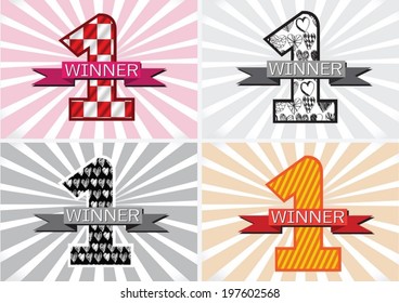 the Winner and Number One First Place sign simbol with ribbons