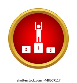 Winner on podium icon in simple style in red circle. Championship symbol