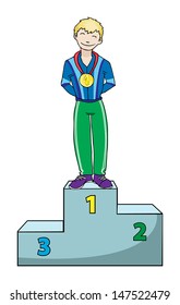 winner on a podium, vector illustration
