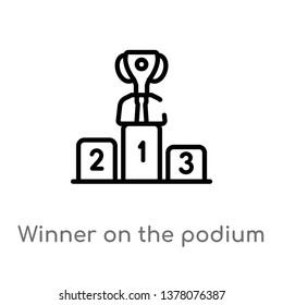 winner on the podium vector line icon. Simple element illustration. winner on the podium outline icon from productivity concept. Can be used for web and mobile