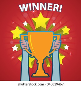 Winner on red background. 