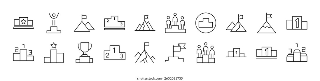 Winner and Pedestal Bundle of Thin Icons. Editable Stroke. Suitable for Web Sites, Books, Cards, Apps 