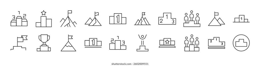 Winner and Pedestal Pack of Thin Icons. Editable Stroke. Suitable for Web Sites, Books, Cards, Apps 